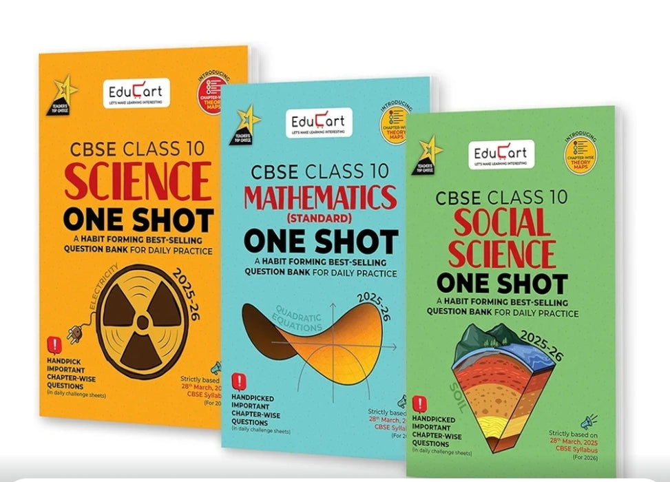 Educart One-shot CBSE Class 10 Question Bank 2025-26 Bundle - Science, Mathematics and Social Science on New Syllabus 2026 (Strictly for Boards Exam)