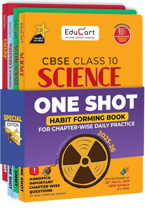 Educart One-shot CBSE Class 10 Question Bank 2025-26 Bundle - Science, Mathematics, Social Science and English on New Syllabus 2026 (Strictly for Boar