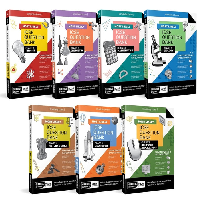 Gurukul by Oswal Most Likely ICSE Question Bank Class 10 Bundles (Set of 7) : Physics, Chemistry, Maths, Biology, History & Civics, Geography, Computer