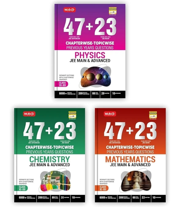 MTG 47 + 23 Years JEE Main (2024-2002) and JEE Advanced (2024-1978) Chapter-wise Topic-wise Previous Years Solved Question Papers Physics, Chemistry Maths