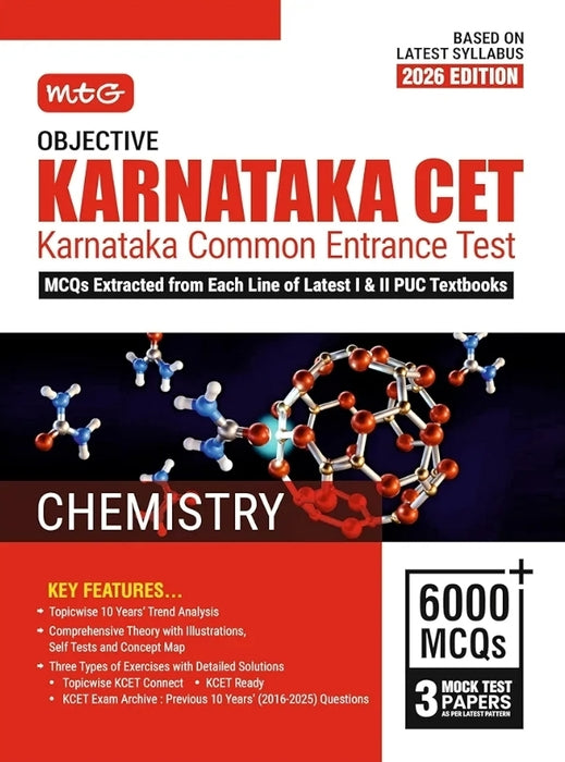 MTG Objective Karnataka CET (KCET) Chemistry Book For 2026 Exam | Topicwise Comprehensive Theory with Previous 10 Years Solved Question Papers & 6000+