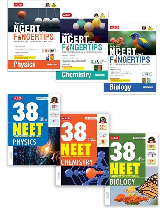 MTG Objective NCERT at your FINGERTIPS & NEET 38 Years PYQ Chapterwise Topicwise Solutions Physics, Chemistry & Biology (Set of 6) - NCERT NEET Books