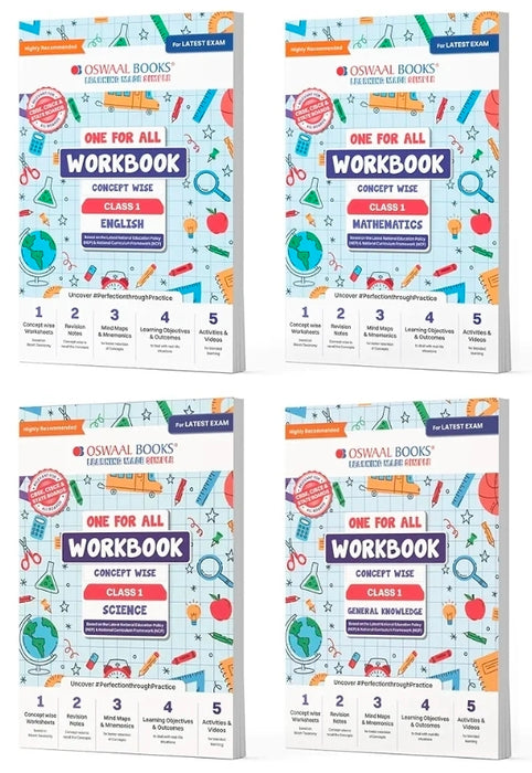 Oswaal One For All Workbook Concept Wise Class-1 English, Math, Science & General Knowledge (Set Of 4 Books) (For Latest Exam)