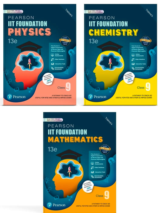 Pearson IIT Foundation' 25 Class 9 Physics Chemistry Mathematics (set of 3) | For JEE, NTSE & Olympiad Exams | Includes JEE Practice Questions | Free