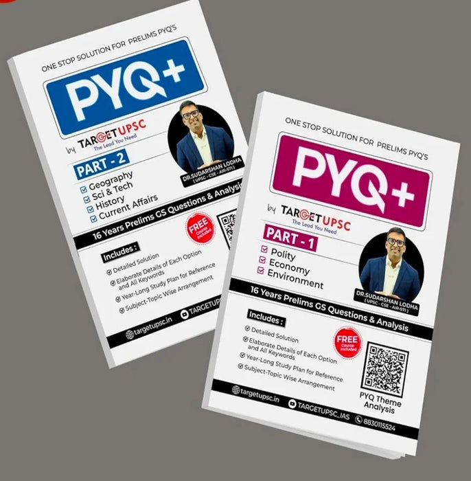 Target UPSC PYQ+ - 16 Years Prelims GS Questions & Analysis - Part 1 & 2 - Combo Set of 2 Book - Includes Free Course - Latest 2024-25 Edition