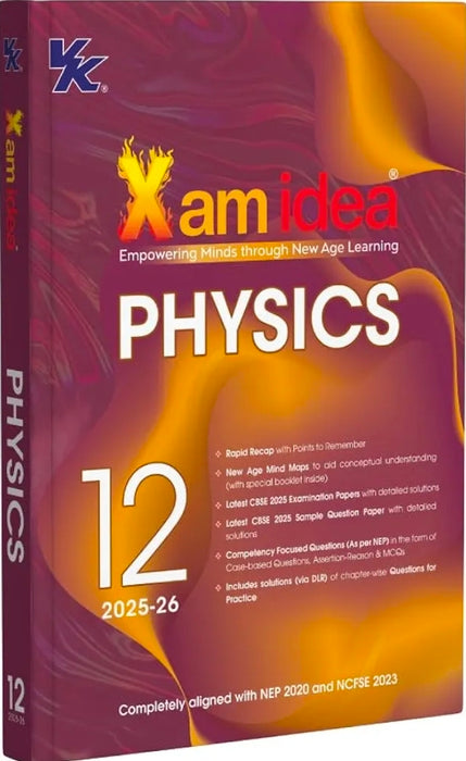 Xam Idea Physics book for Class 12 on a purple and orange gradient background