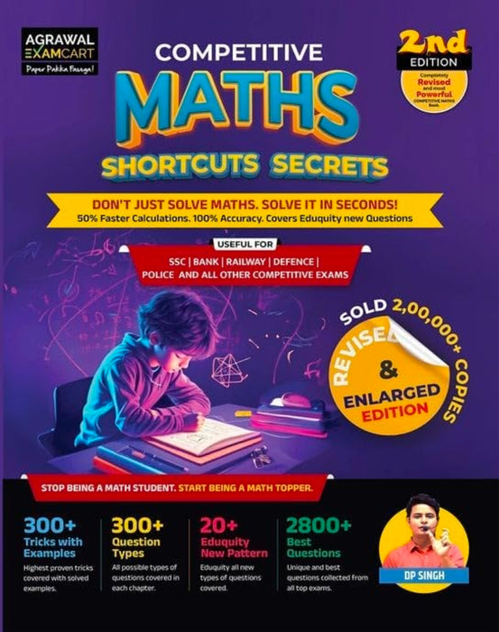 Examcart Maths Shortcuts Secrets Book by DP Singh for All Competitive Exams 2026 | 2800+ Questions, 300+ Tricks, Concept & Solved Examples | SSC, Banking, Railway, Agniveer, NDA, Police & SI (English)