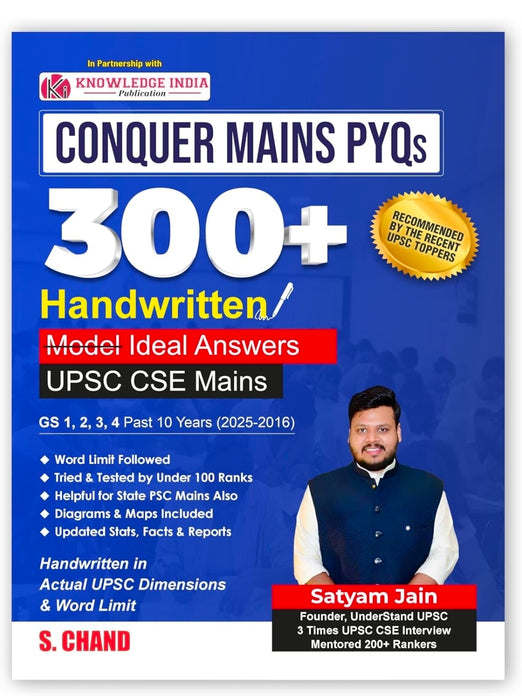 UPSC Conquer Mains PYQs 300+ Handwritten Notes Model Answers Book for UPSC CSE & State PSC Main Exam 2026 | 10 Year Exams PYQ GS General Studies Paper 1, 2, 3, 4 | Diagrams, Maps (in English) 2025-26