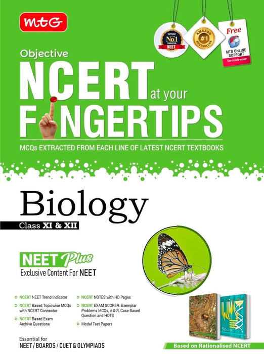 MTG Objective NCERT at Your Fingertips Biology Class XI & XII NEET/BOARDS/CUET, MCQs from NCERT, Exemplar & HOTS, Model Test Papers, Rationalised NCERT