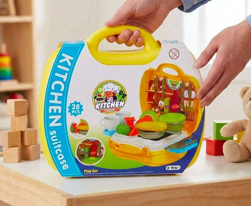 Amazon Brand - Jam & Honey Suitcase Kitchen Set Toy for Kids 2+ Years, BIS Certified Safe for Kids, Portable Pretend Play Cooking Set with Accessories, Role Play Toy for Girls & Boys, Multicolour