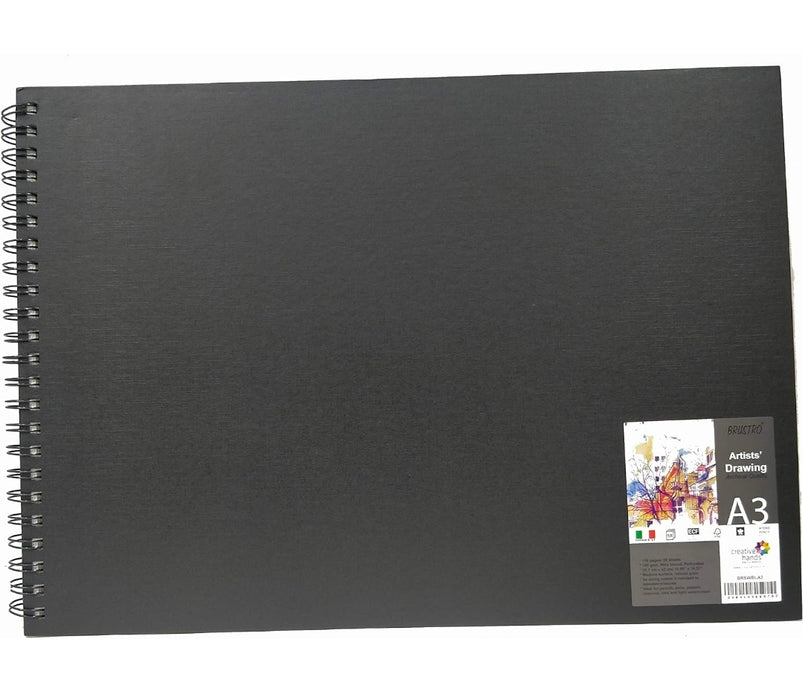 Brustro Artists Sketch Book Wiro Bound, A3 Size (11.7x16.5 inches), Landscape, 116 Pages,160 GSM (Acid Free) | Ideal for Sketching,Shading,Drawing with Pencil,Charcoal,Graphite