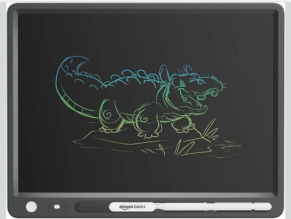 Amazon Basics Writing Tablet with 15-inch Rainbow Colour LCD Screen and Stylus Pen for Kids & Adults (Black-White)