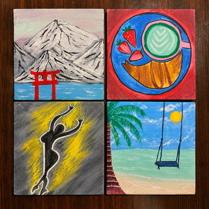 Handmade Canvas Painting Set of 4 | Modern Wall Art for Living Room, Bedroom & Office