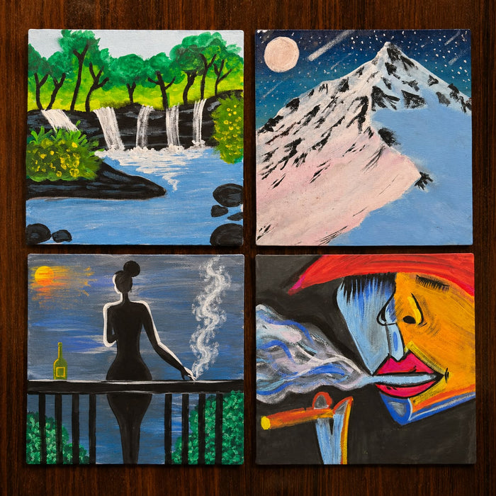 Handmade Canvas Painting Set of 4 | Modern Abstract & Nature Wall Art for Home Decor
