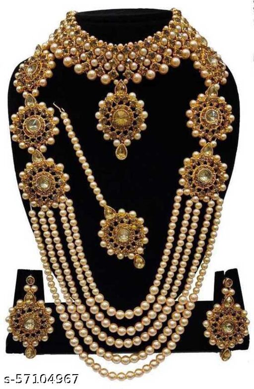 Alloy Gold-plated Studded Kundan and Pearl Jewel Set - eLocalshop