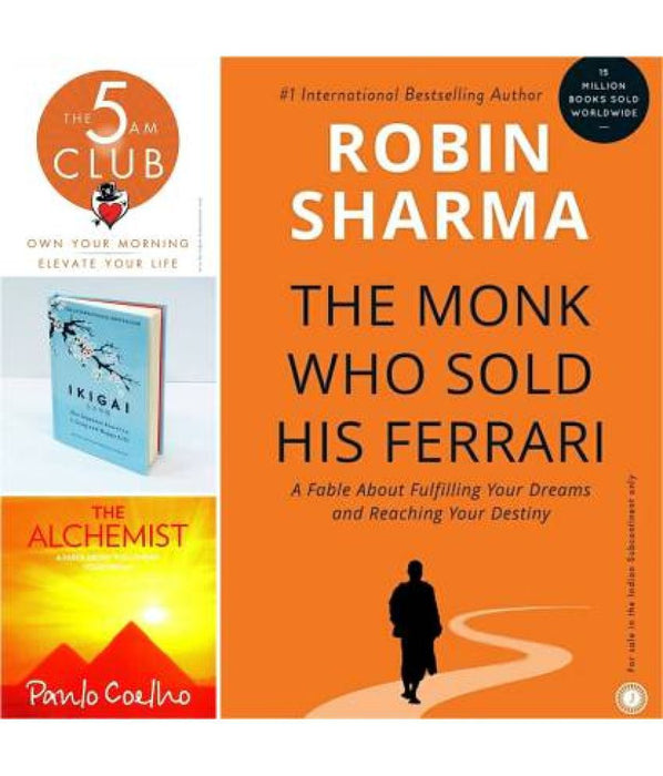 Combo Book Fiction : The Monk Who Sold His Ferrari + IKIGAI + The 5 AM Club + The Alchemist | Set Of Four Books (Paperback, Robin - eLocalshop