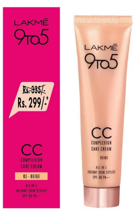 Lakmé 9 To 5 Complexion Care Face CC Cream, Beige, SPF 30, Conceals Dark Spots & Blemishes, 30 g - eLocalshop