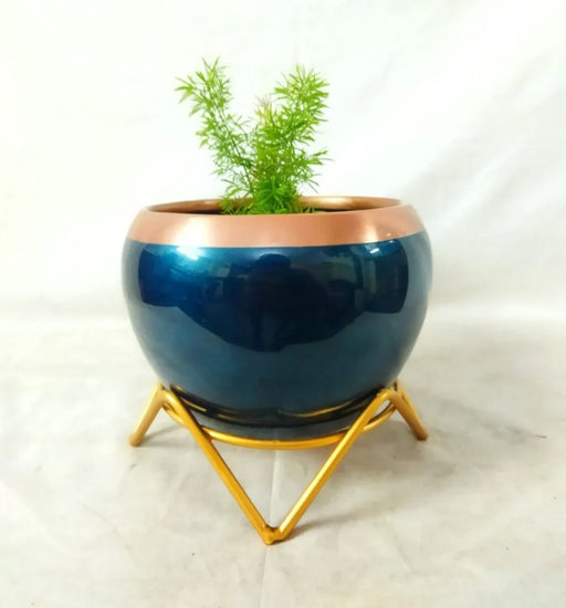 Metal Planter Pot with Gold Stand, Set of 1, Modern Style Planter Set, Indoor Outdoor Home Decor Item for Garden Plants - eLocalshop